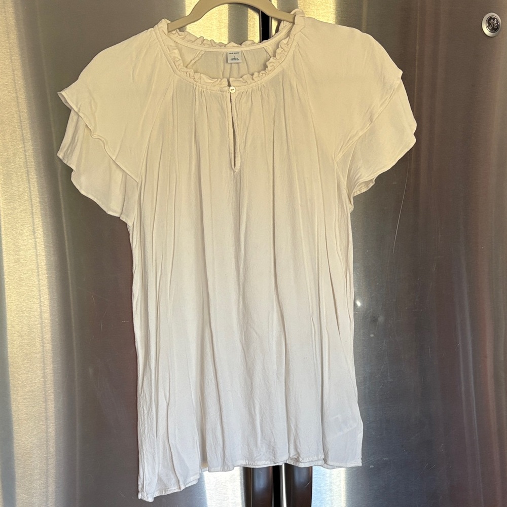 Old Navy Women’s Cream Blouse with Ruffle Trim